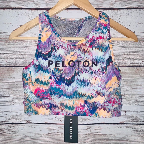 New Peloton Racerback River Rock High Neck Zigzag Multicolor Sport Bra - Picture 3 of 5